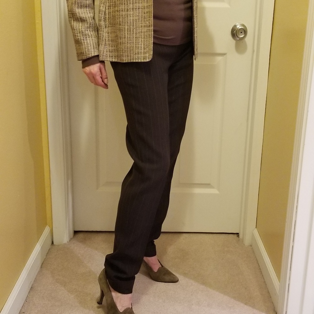 Italian made dark brown crepe slim trousers sz 4?